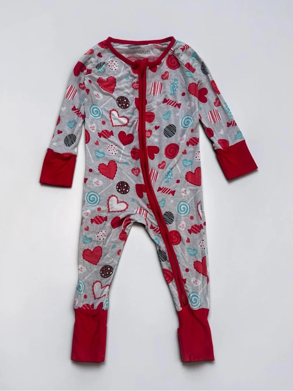 LITTLE SLEEPIES VGUC Bamboo Conversation Heart Candy Convertible Zip Up PJs